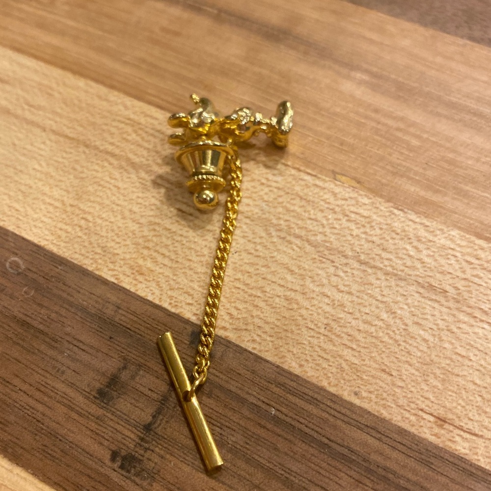 Disney Tie Tack with Chain Mickey Gold Tone MCM Vintage Men's Accessories - Picture 5 of 5